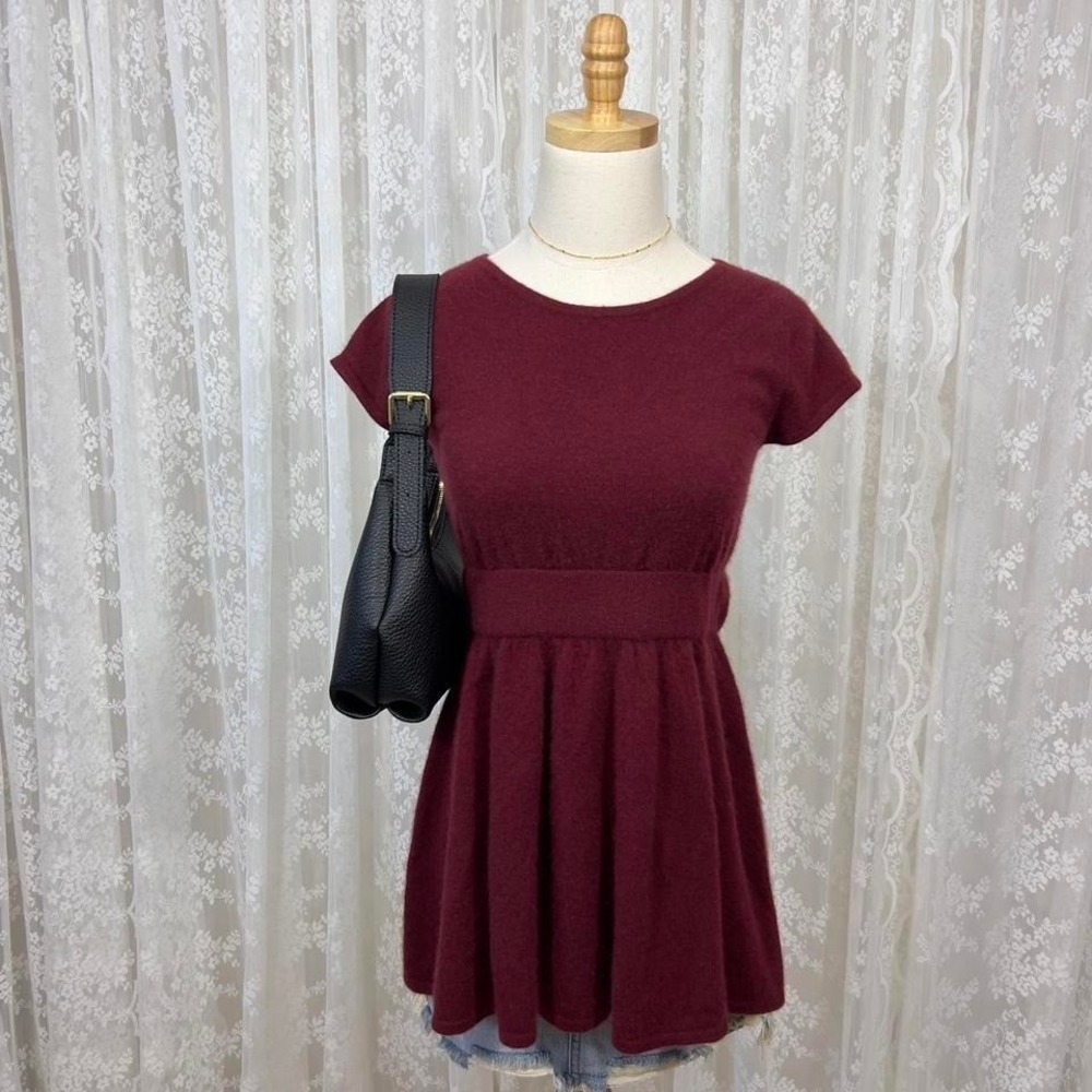 Autumn Cashmere‎ Burgundy Babydoll Sweater Top Women's S 100% Cashmere